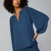 CURRENT AIR Smocked Shoulder Button Blouse Blouses