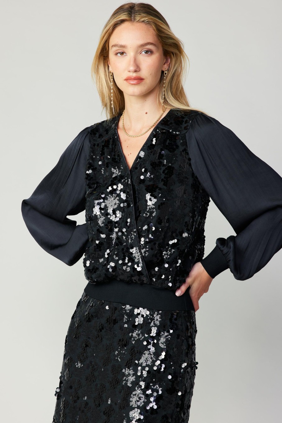 CURRENT AIR Surplice Sequin Top Blouses