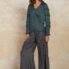 CURRENT AIR Ruffled V Neck Blouse Long Sleeve Tops