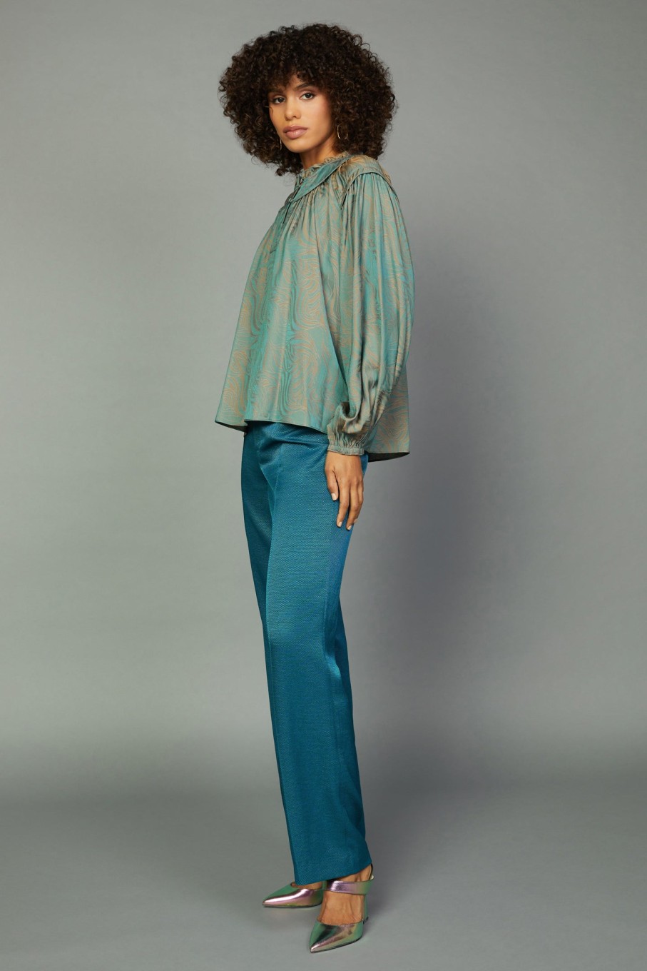CURRENT AIR Swirl Motif Blouse Long Sleeve Tops