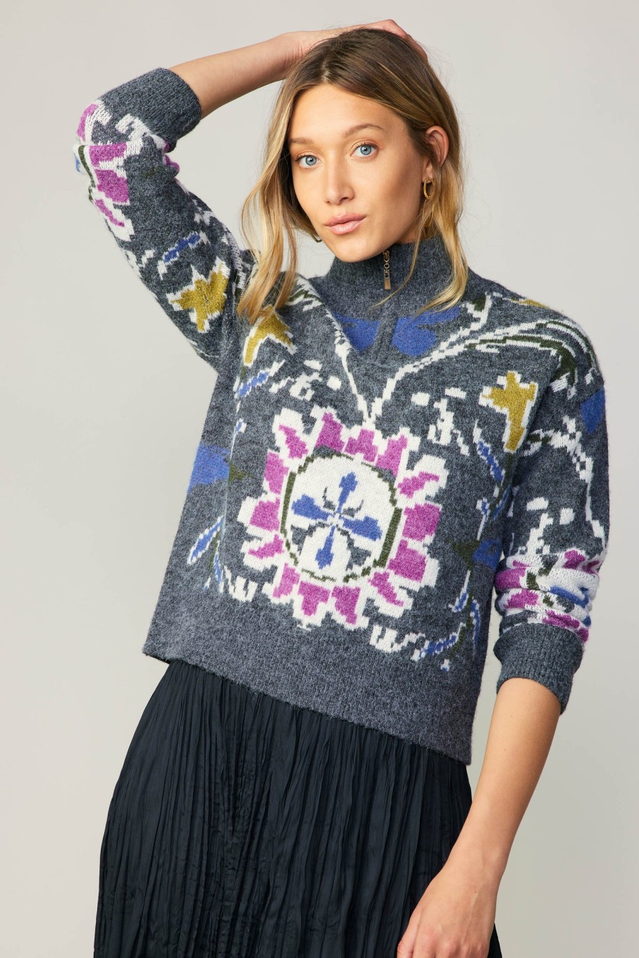 CURRENT AIR Jacquard Zip Sweater Knitwear