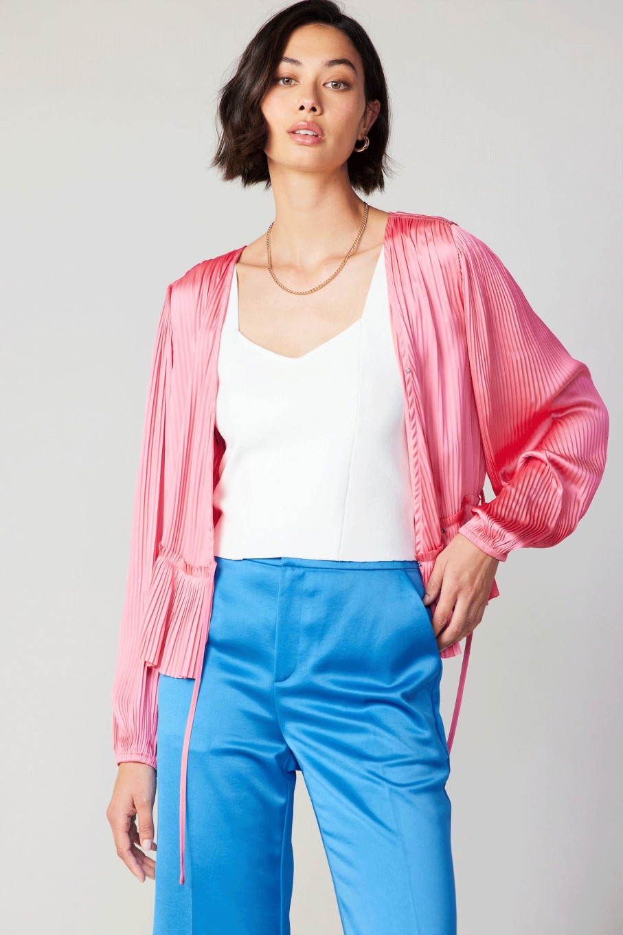 CURRENT AIR Pleated Wrap Top Long Sleeve Tops