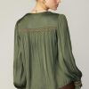 CURRENT AIR Santa Fe Embroidered Blouse Long Sleeve Tops