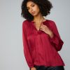 CURRENT AIR Gathered Splitneck Blouse Long Sleeve Tops
