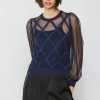CURRENT AIR Sheer Crosshatch Cami-Lined Top Sweaters