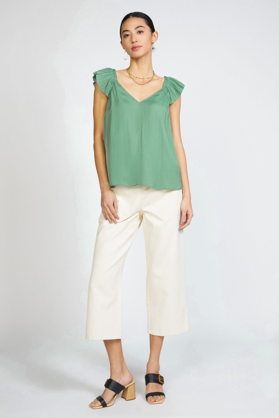 CURRENT AIR Sweetheart Ruffled Top Sleeveless Tops