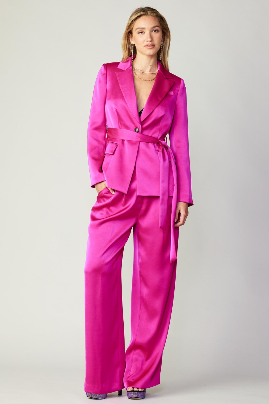 CURRENT AIR Silky Belted Blazer Coats & Jackets