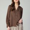 CURRENT AIR Split Neck Buttoned Shirt Long Sleeve Tops
