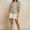 CURRENT AIR Paisley Round Neck Blouse Long Sleeve Tops