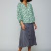 CURRENT AIR Botanical Jacquard Raglan Blouse Long Sleeve Tops