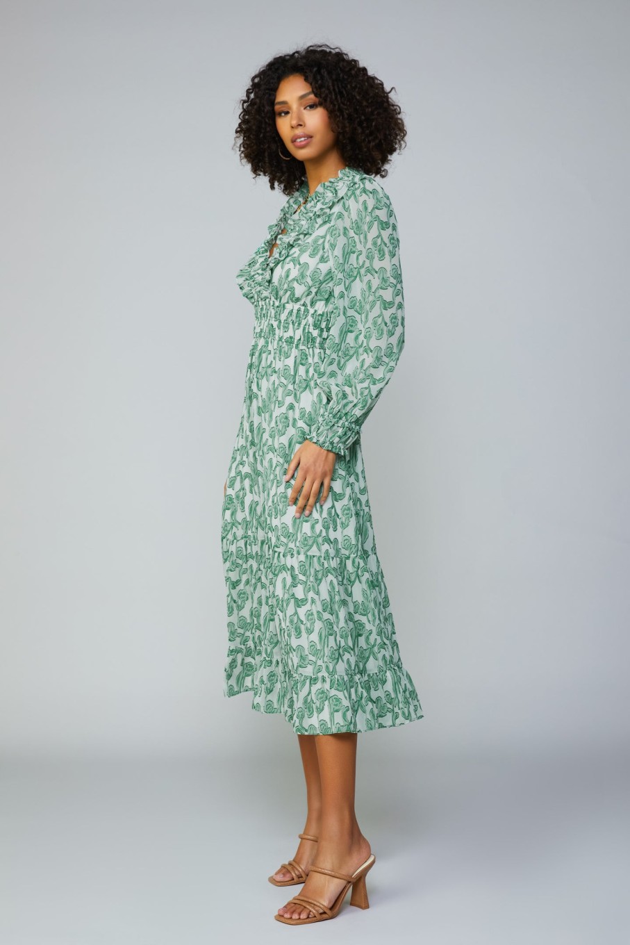 CURRENT AIR Botanical Jacquard Smocked Midi Dress Midi Dresses