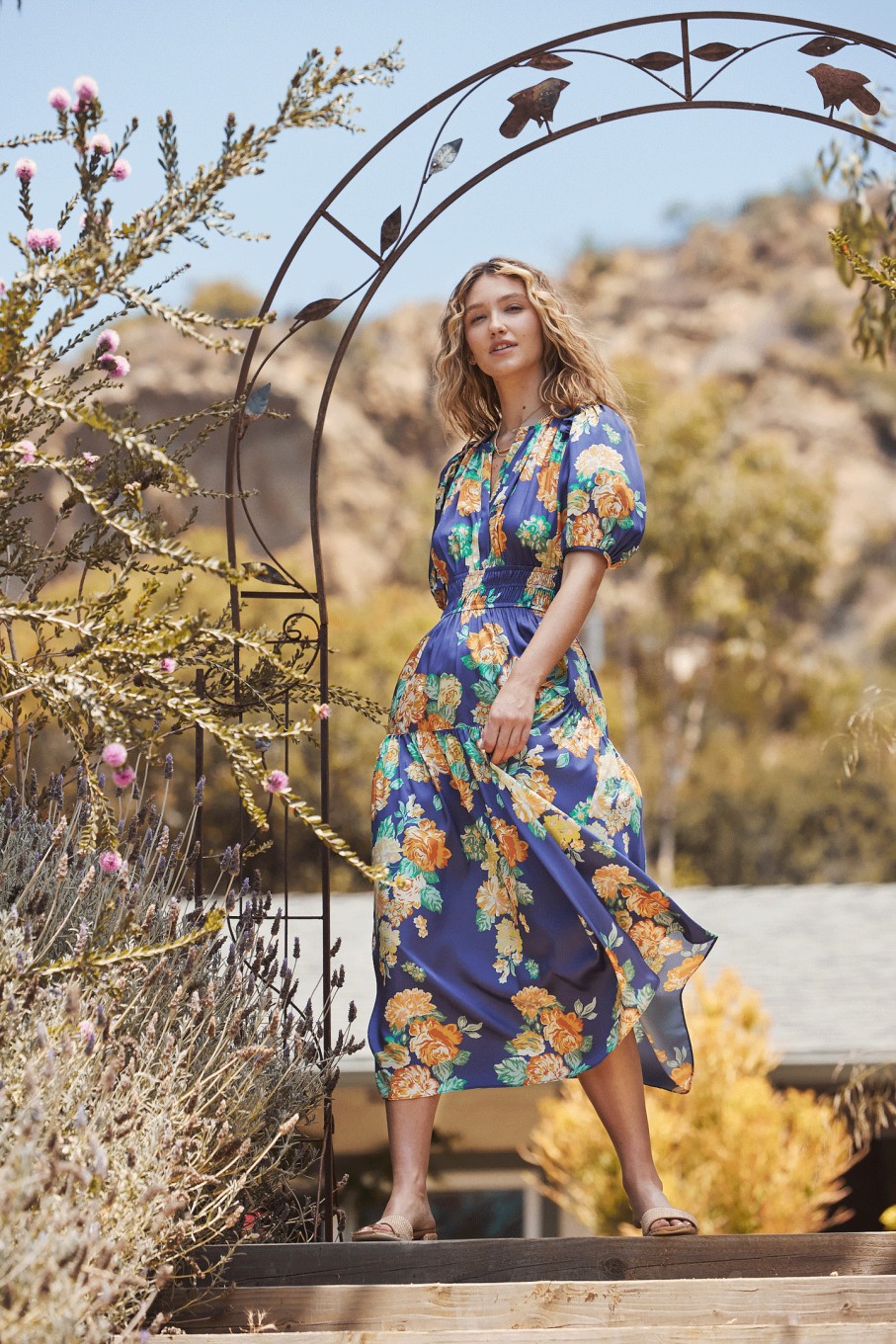 CURRENT AIR Rose Motif Maxi Dress Midi Dresses