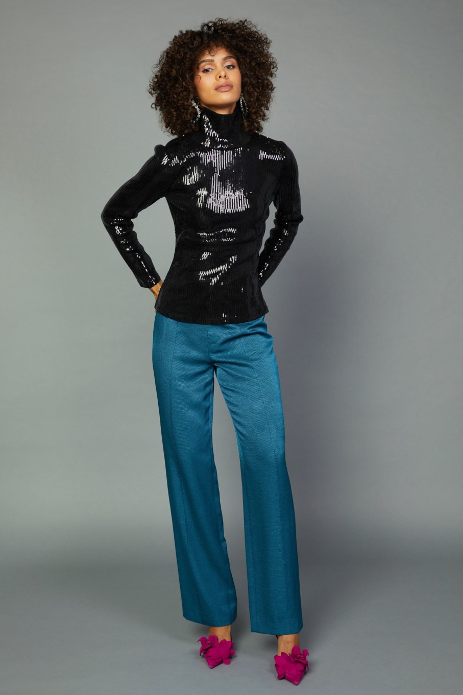 CURRENT AIR Sequin Turtleneck Top Long Sleeve Tops