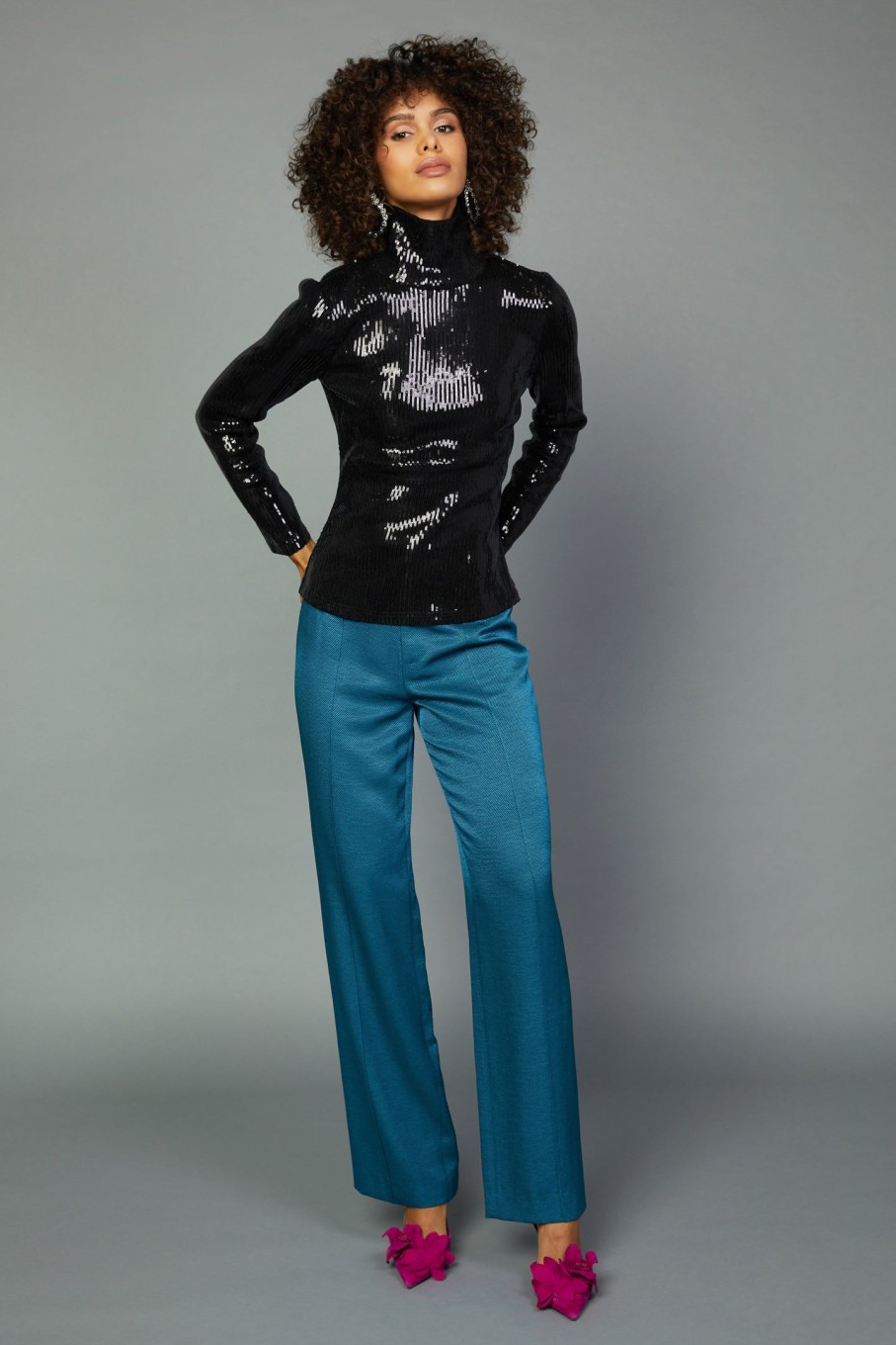 CURRENT AIR Sequin Turtleneck Top Blouses