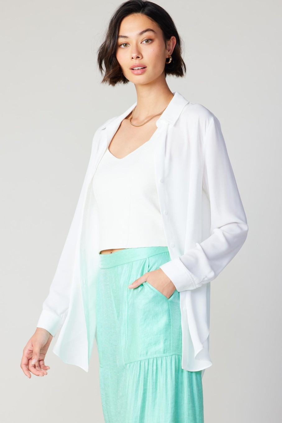 CURRENT AIR Collared Buttondown Shirt Long Sleeve Tops