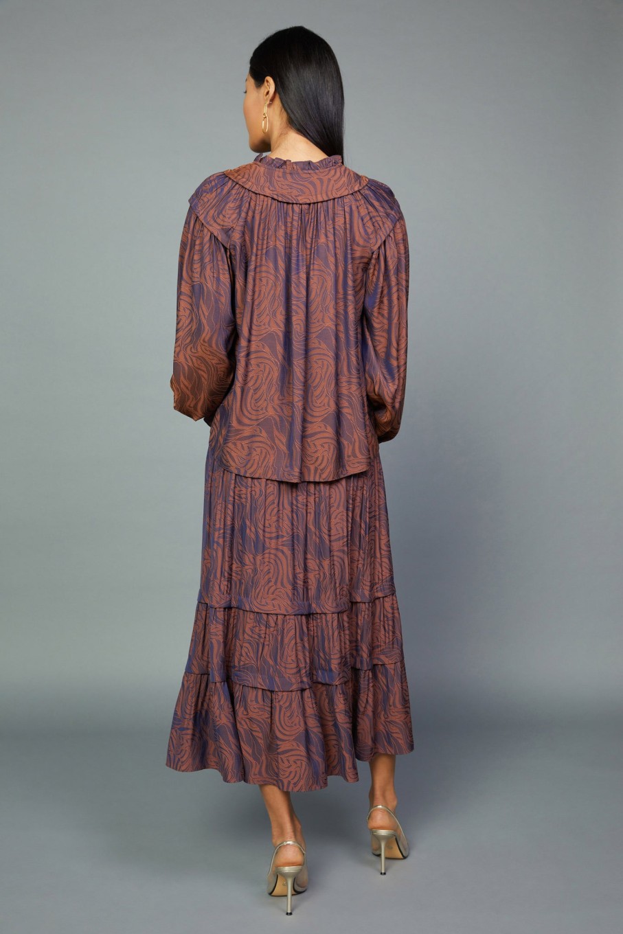 CURRENT AIR Swirl Motif Blouse Long Sleeve Tops