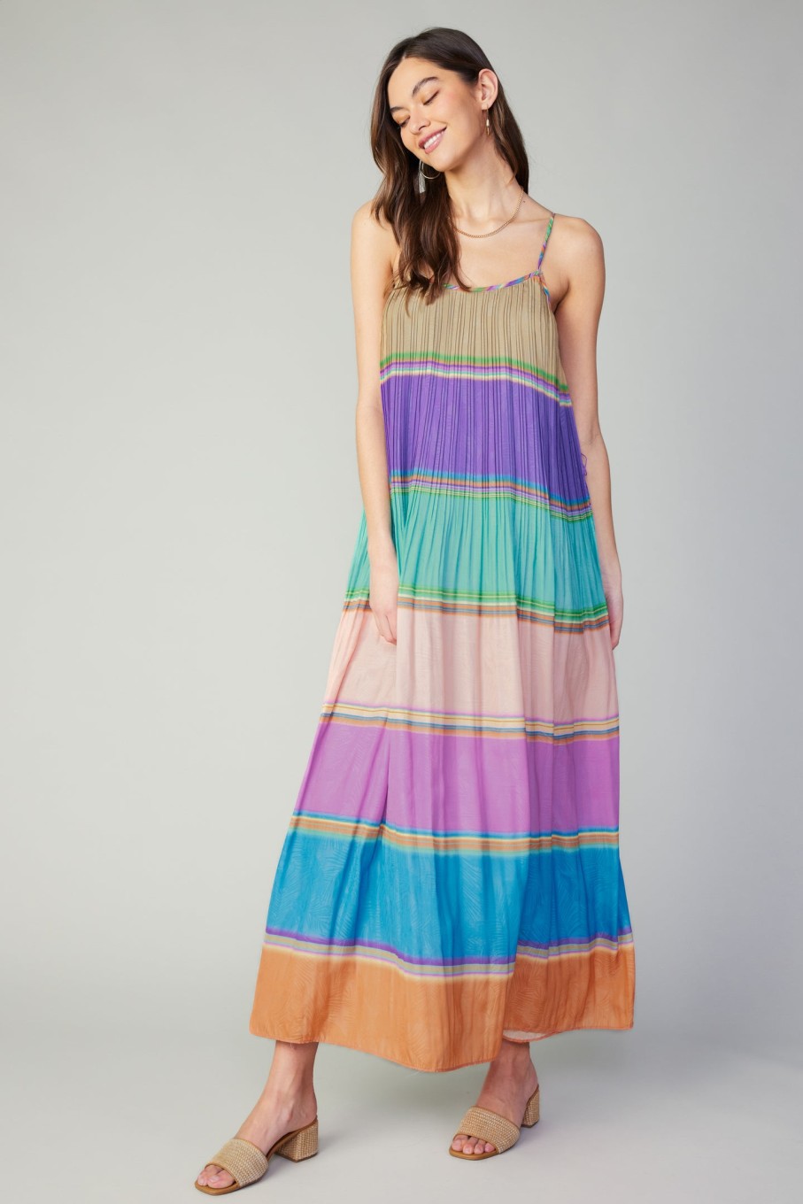 CURRENT AIR Color Block Pleated Maxi Dress Midi Dresses