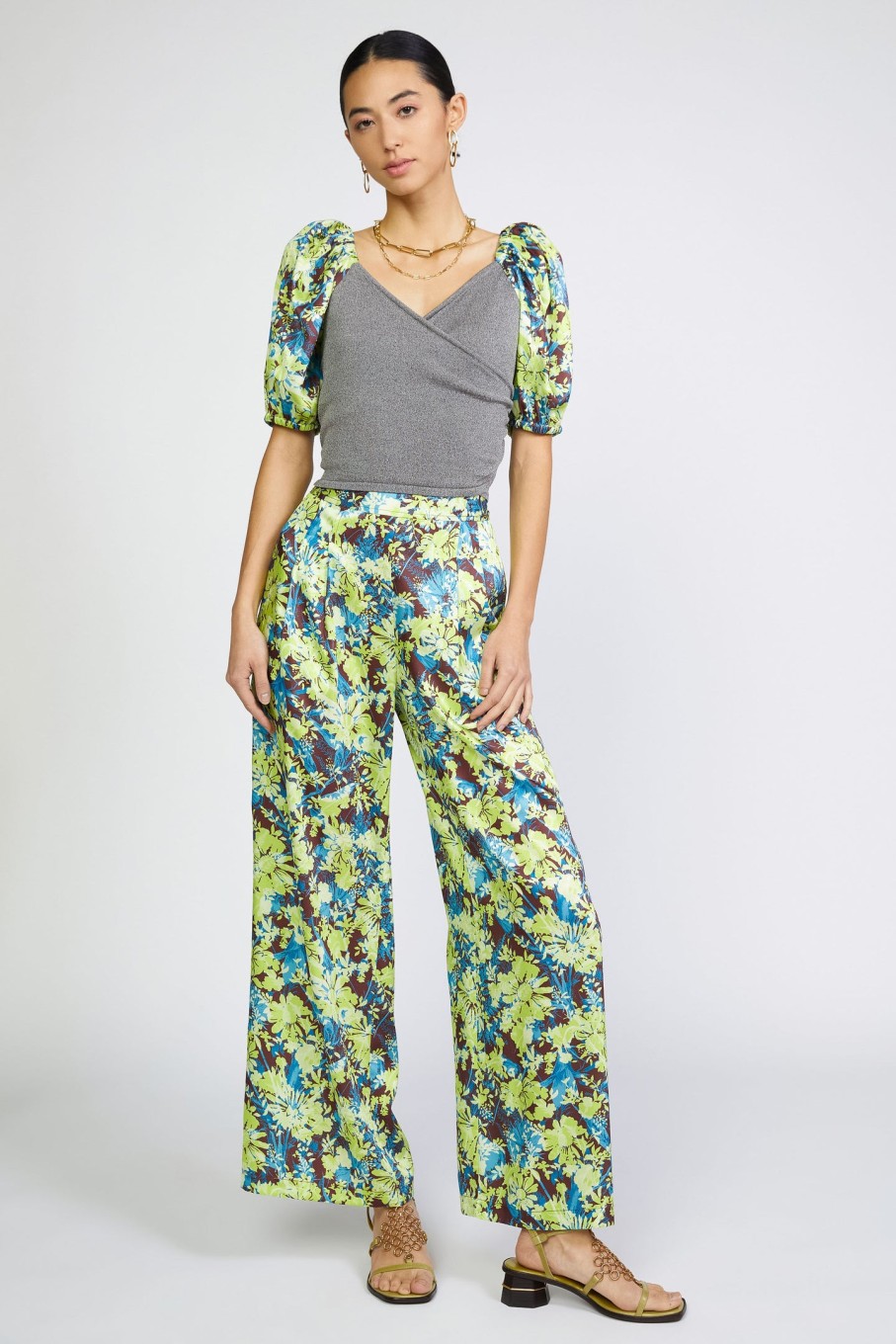 CURRENT AIR Contrast Sleeve Sweetheart Top Blouses