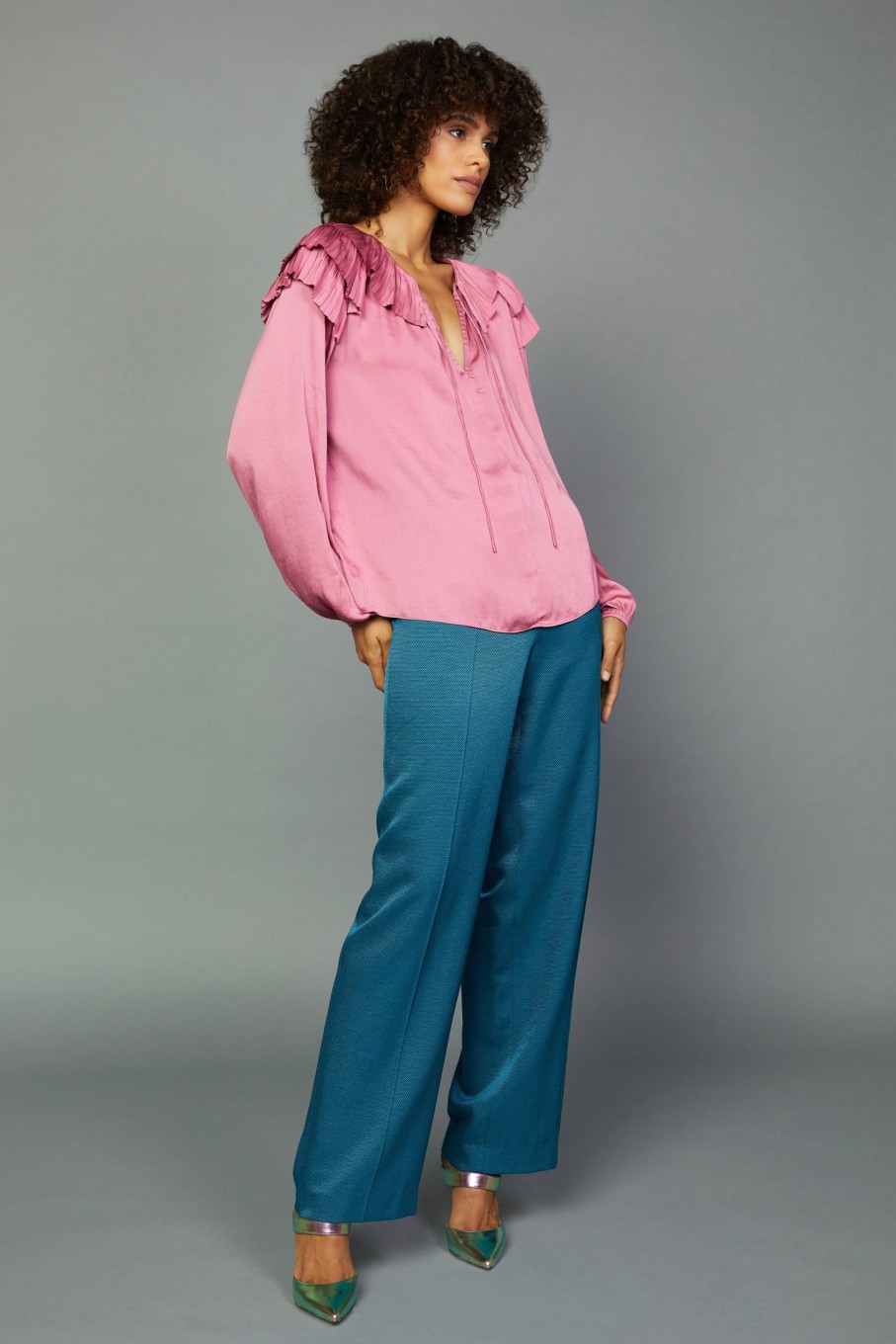 CURRENT AIR Pleated Tiered Blouse Blouses