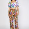 CURRENT AIR Floral Puffed Sleeve Crop Top Short Sleeve Tops