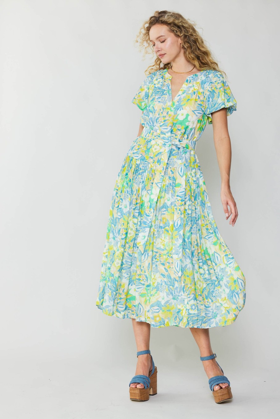CURRENT AIR Abstract Floral Printed Midi Dress Midi Dresses