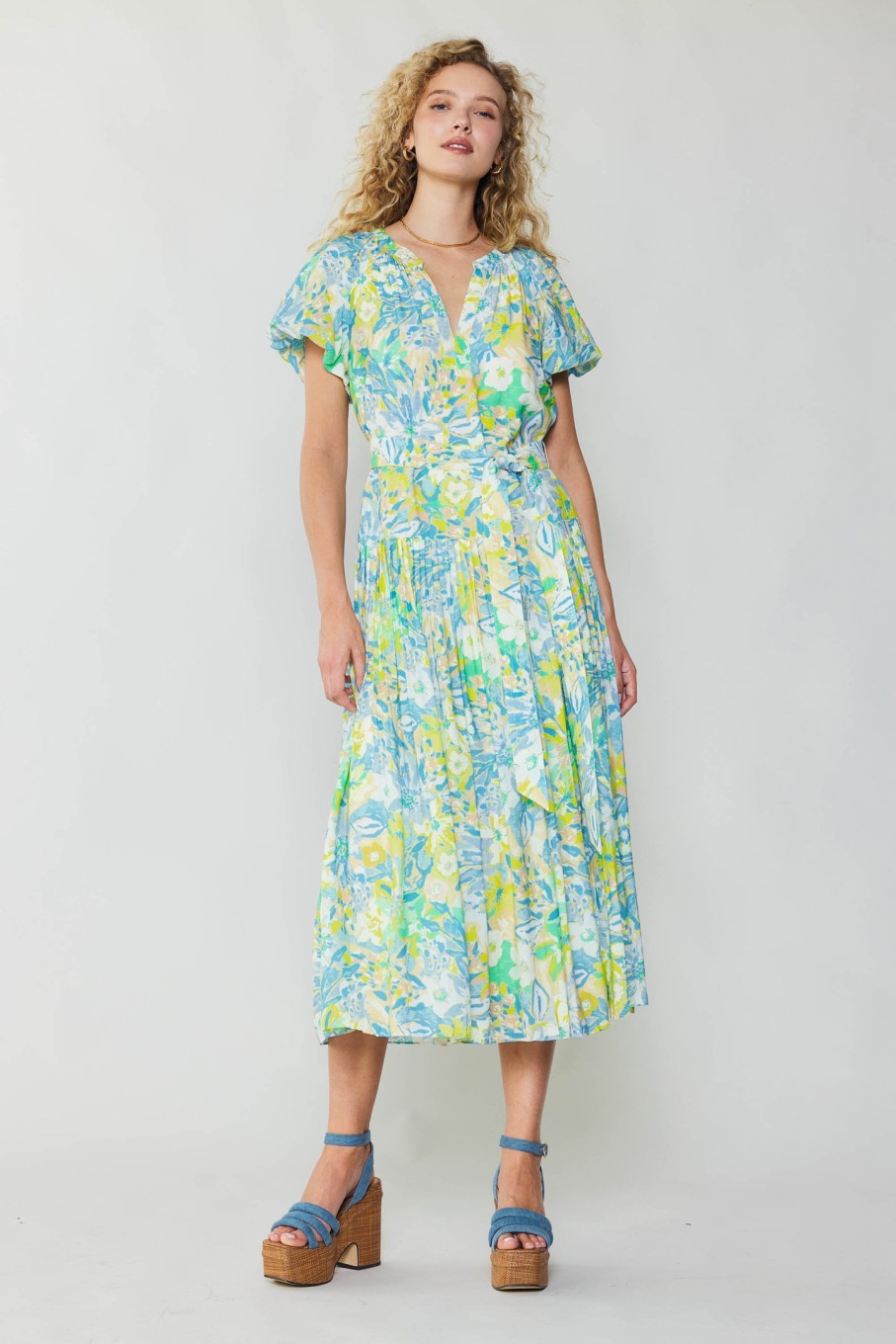CURRENT AIR Abstract Floral Printed Midi Dress Midi Dresses