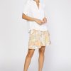 CURRENT AIR Shirred Sleeve Blouse Short Sleeve Tops