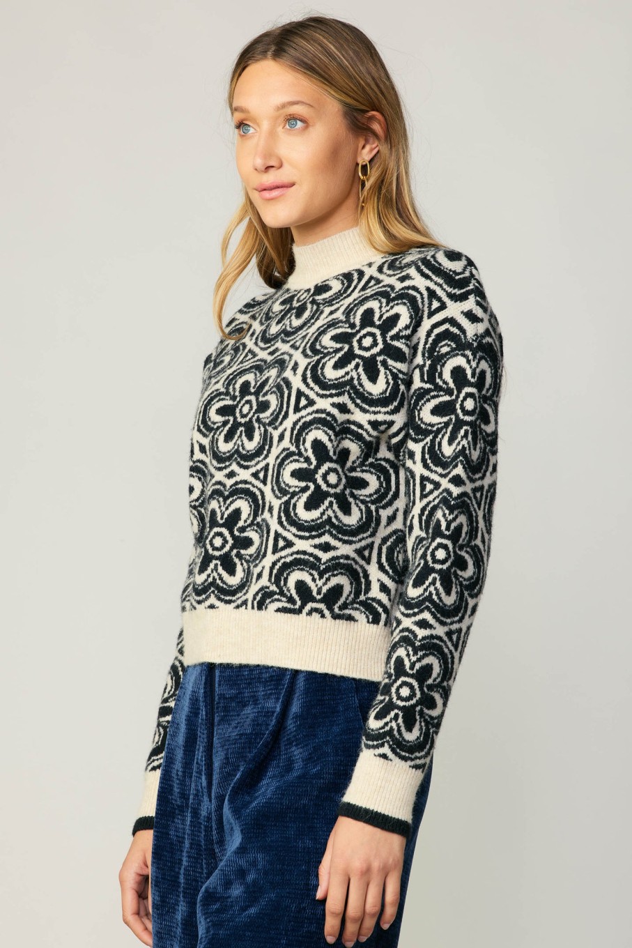 CURRENT AIR Floral Mock Neck Sweater Knitwear