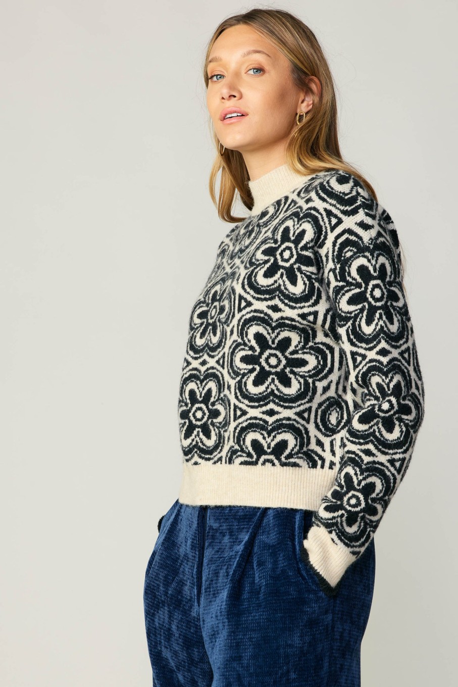 CURRENT AIR Floral Mock Neck Sweater Knitwear