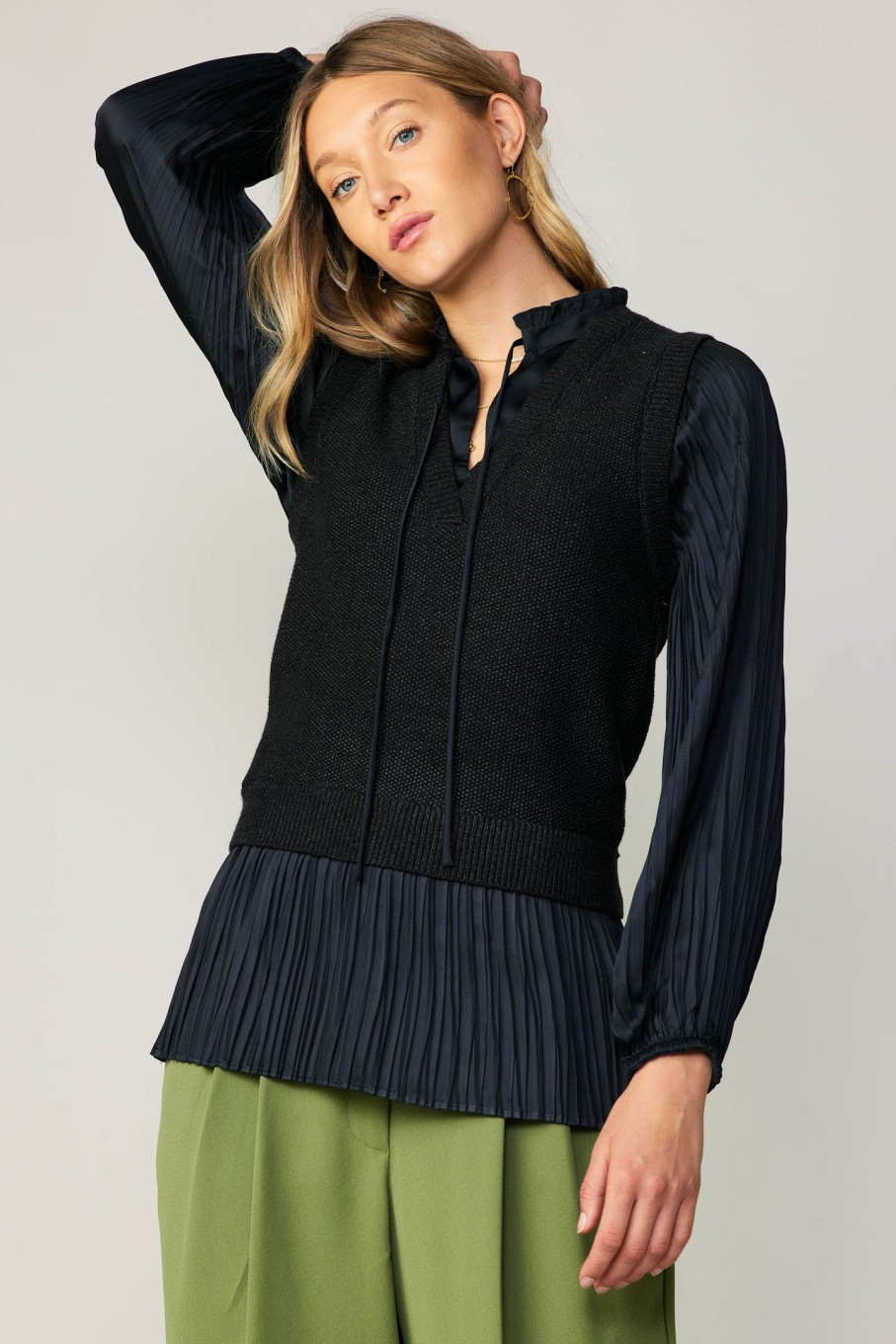CURRENT AIR Pleated Blouse Sweater Vest Knitwear