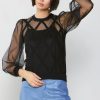 CURRENT AIR Sheer Crosshatch Cami-Lined Top Sweaters