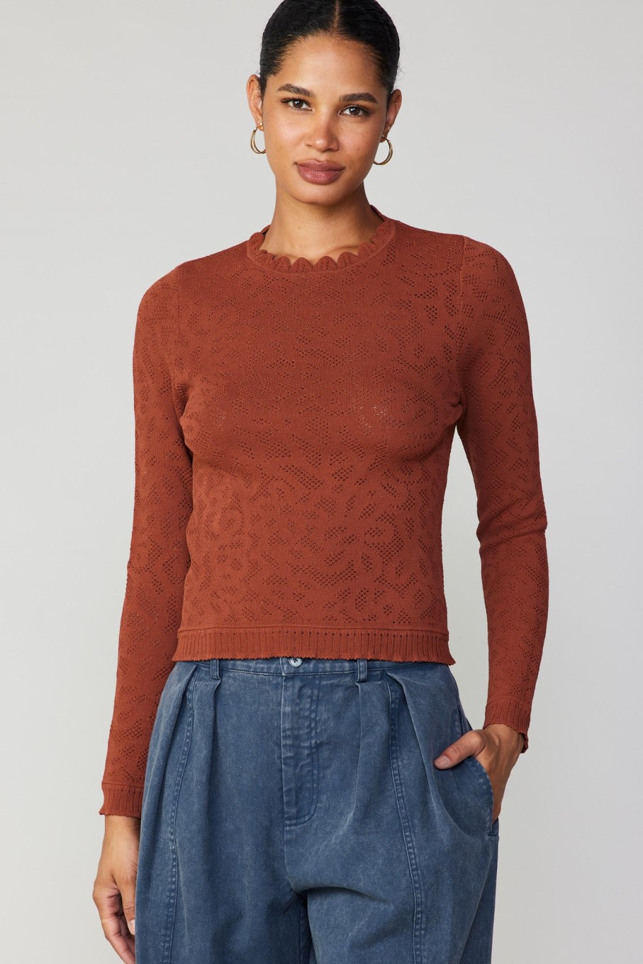 CURRENT AIR Scalloped Knit Top Knitwear