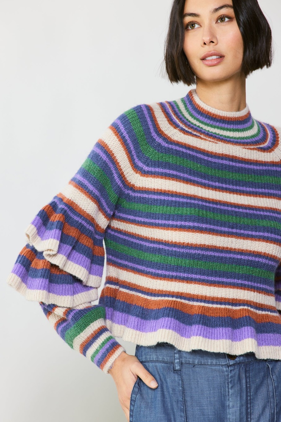 CURRENT AIR Striped Tiered Sleeve Sweater Sweaters