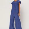 CURRENT AIR Indigo Ruffled Sleeve Top Blouses