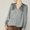 CURRENT AIR Smocked Shoulder Cuffed Blouse Long Sleeve Tops