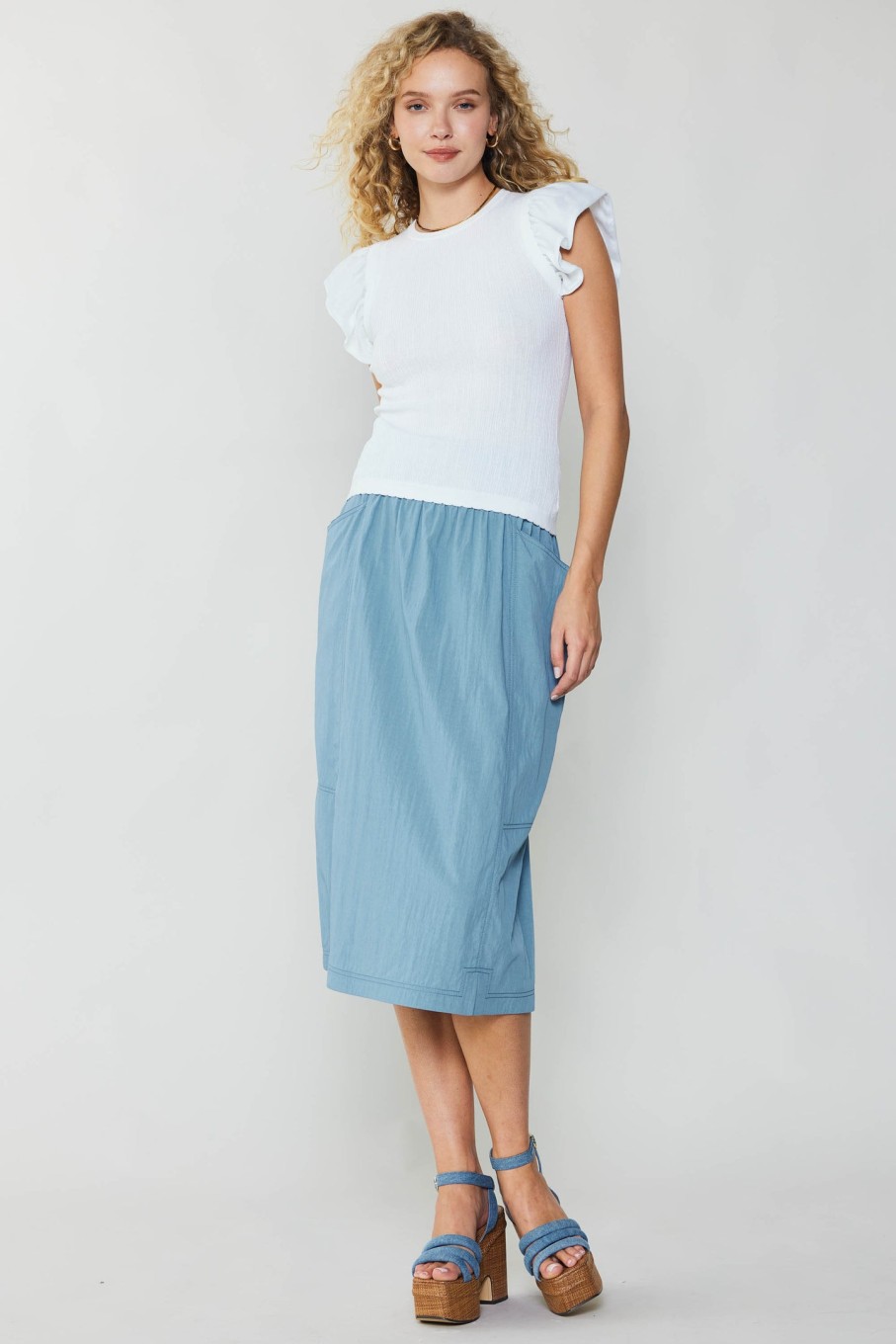 CURRENT AIR Ruffled Shoulder Knit Tank Knitwear
