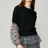 CURRENT AIR Windowpane Plaid Sweater Top Long Sleeve Tops