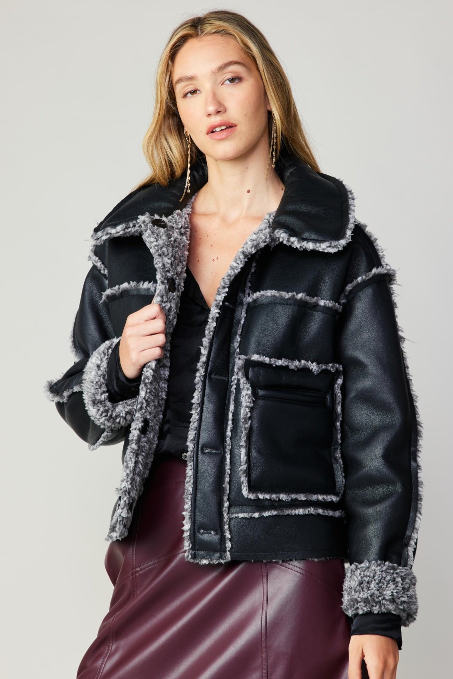 CURRENT AIR Reversible Vegan Leather Shearling Jacket Coats & Jackets