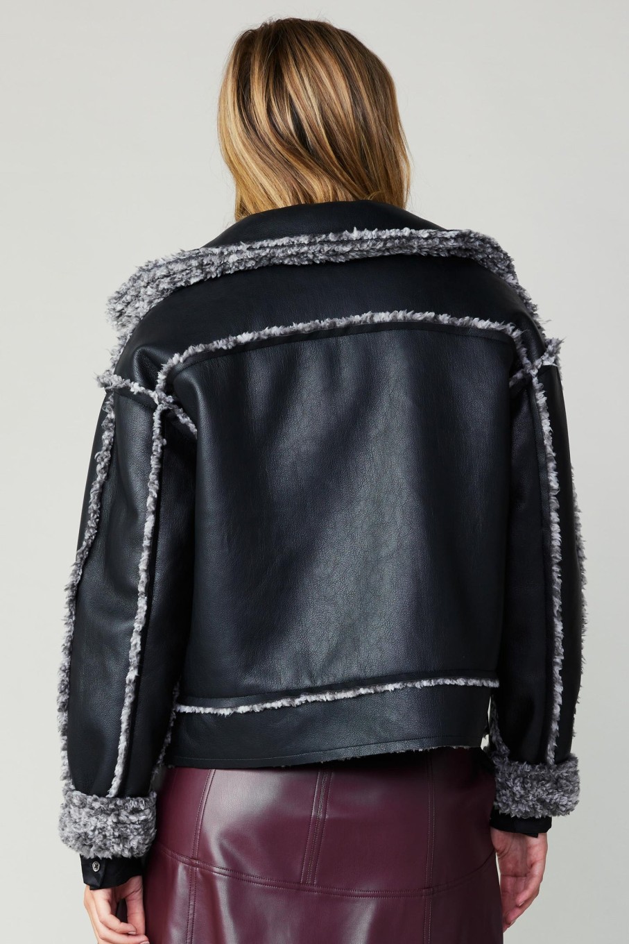 CURRENT AIR Reversible Vegan Leather Shearling Jacket Coats & Jackets