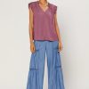 CURRENT AIR Margot Jacquard Pleated Sleeve Blouse Sleeveless Tops