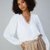 CURRENT AIR Lace Trim Blouse Long Sleeve Tops
