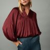 CURRENT AIR Yoke Shirred Blouse Long Sleeve Tops
