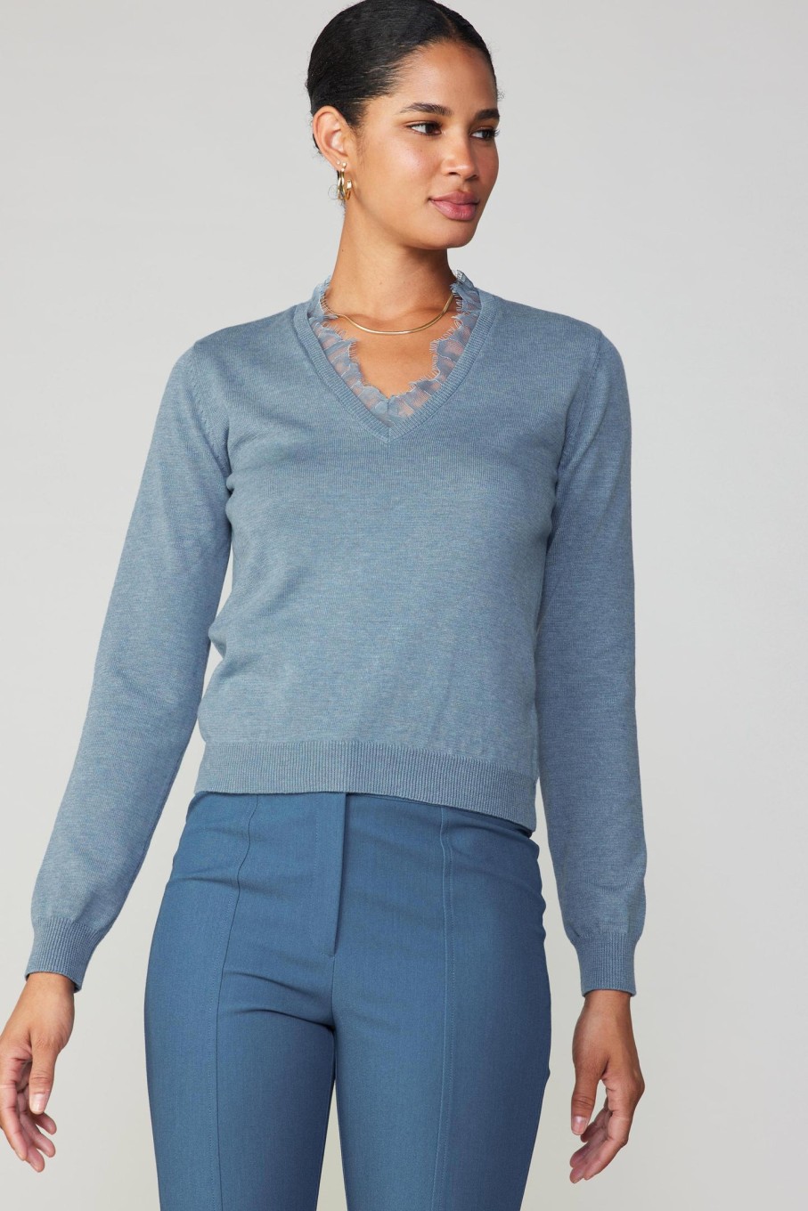 CURRENT AIR Lace Collar Sweater Top Knitwear