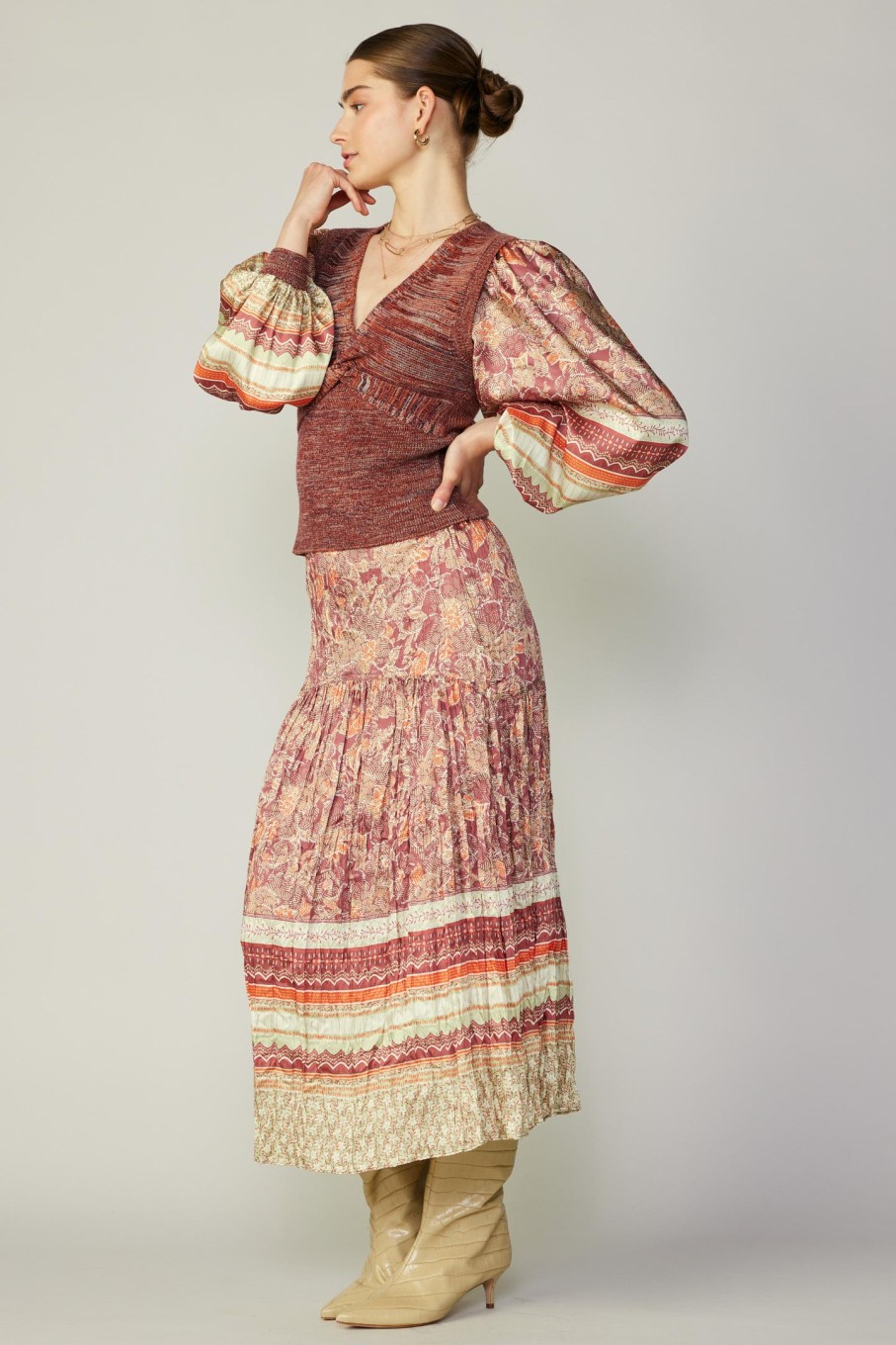 CURRENT AIR Dropped Waist Midi Skirt Knitwear