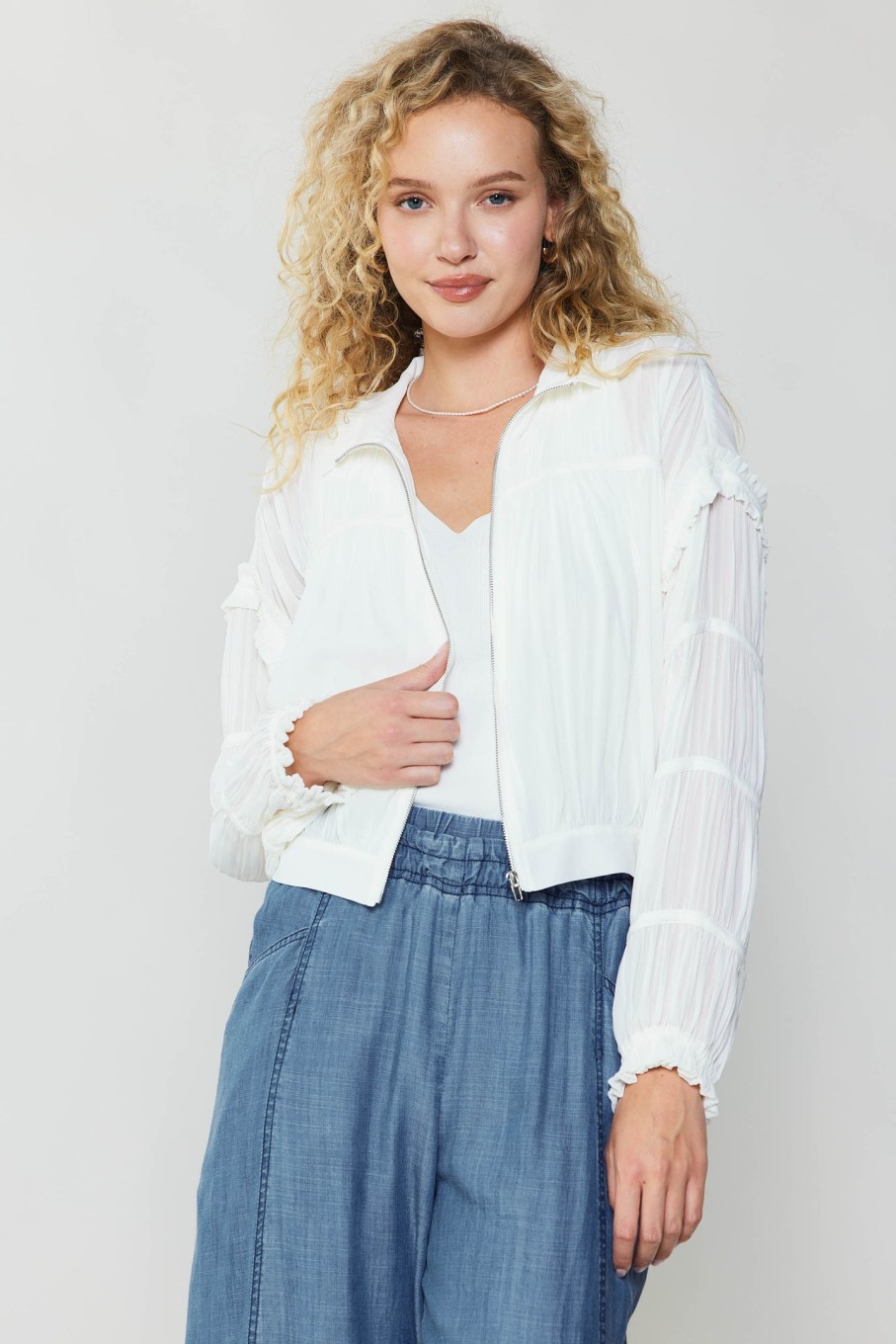 CURRENT AIR Shirred Sleeve Jacket Coats & Jackets