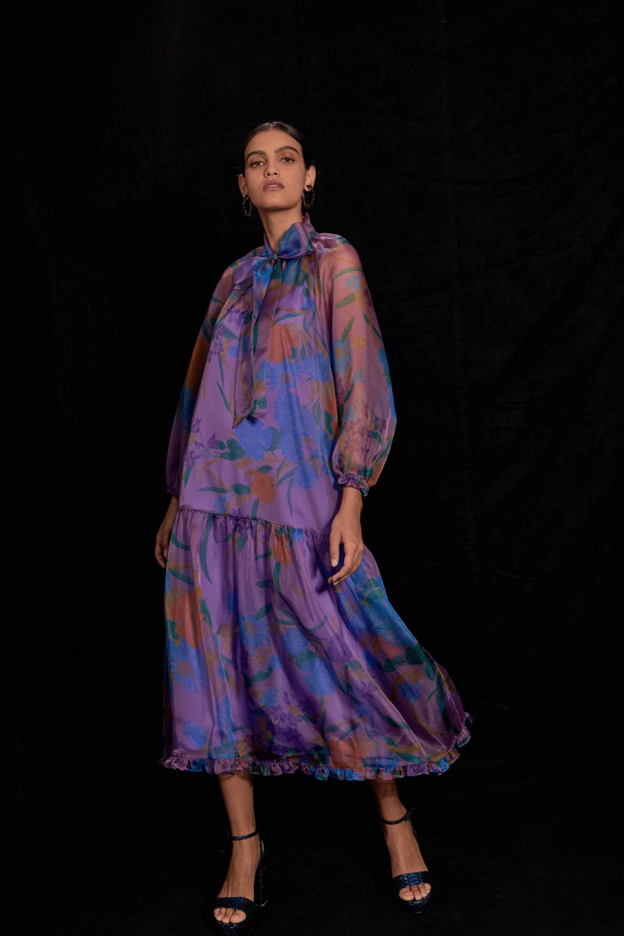 CURRENT AIR Floral Organza Midi Dress Midi Dresses