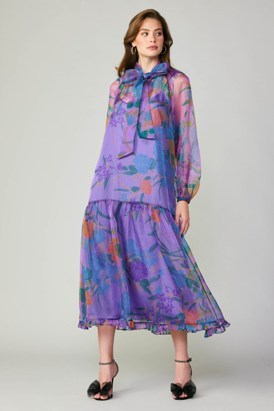 CURRENT AIR Floral Organza Midi Dress Midi Dresses