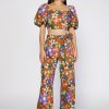 CURRENT AIR Floral Puffed Sleeve Crop Top Sleeveless Tops