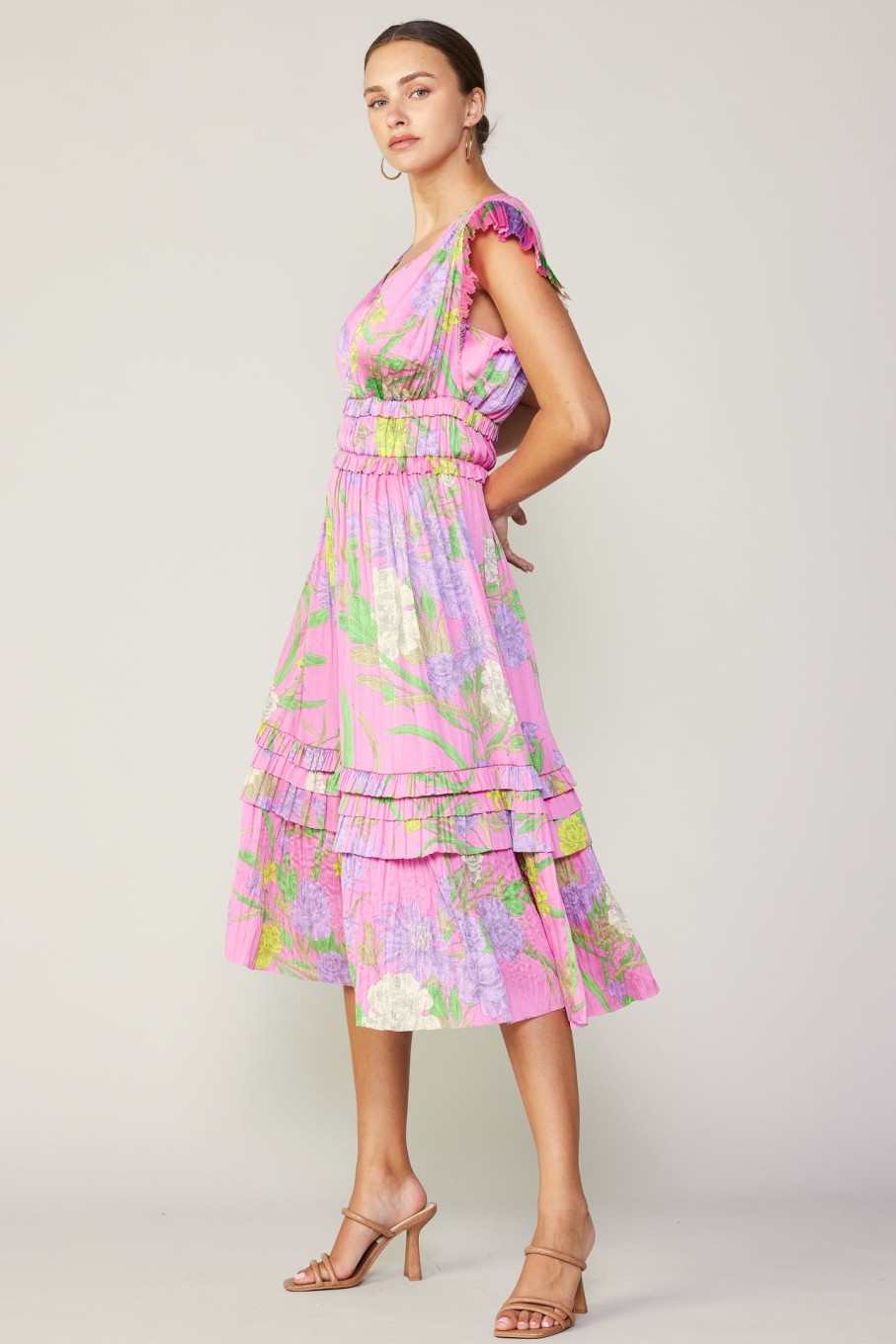 CURRENT AIR Sereia Botanical Motif Midi Dress Midi Dresses
