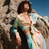 CURRENT AIR Prismatic Gradient Front Tie Shirt Long Sleeve Tops